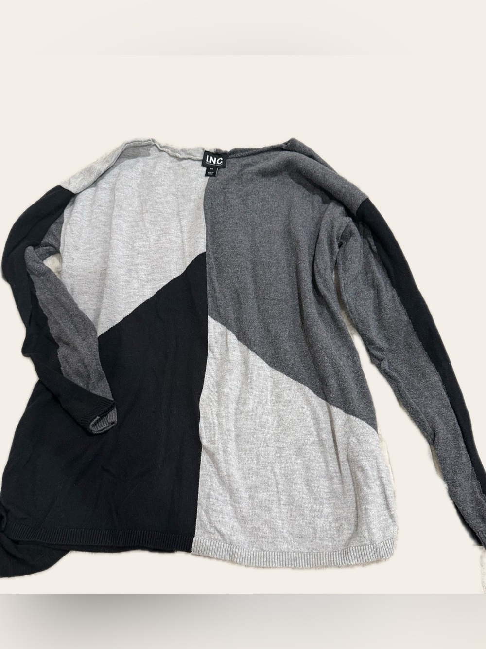 INC International Concepts Gray, Black & Light Gray Colorblock Open Cardigan